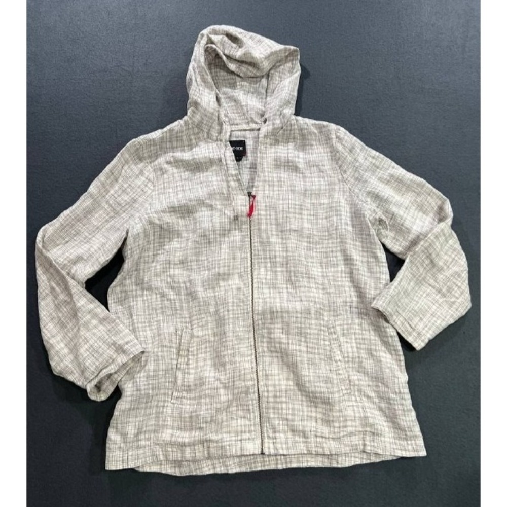 Nic+Zoe Zip Hoodie 100% linen Y2K pockets preppy Large Gray check A008370